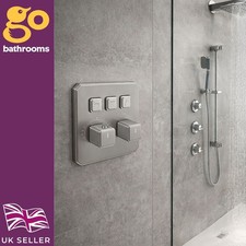 Nickel 3 Way Shower Valve with Push Buttons Triple Outlet Concealed Mixer