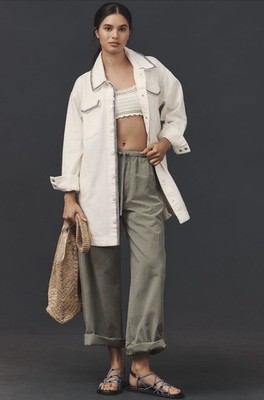 Anthropologie Pilcro Denim Shacket Jacket Ivory Tillie Relax Whipstitch Large NW
