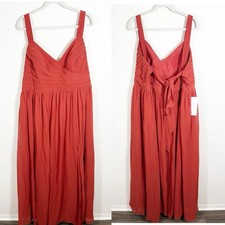 NWT Azazie Aziza Rust Red A-Line V-Neck Pleated Chiffon Bridesmaid Maxi Dress 22