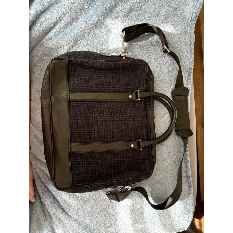 Bolso para portátil Banana Republic/Weston Soft azul lana a cuadros con cuero de vaca Foto 4 de 4