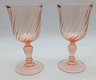 2 Arcoroc France Pink Rosaline Swirl Wine Water Goblets Depression Glass