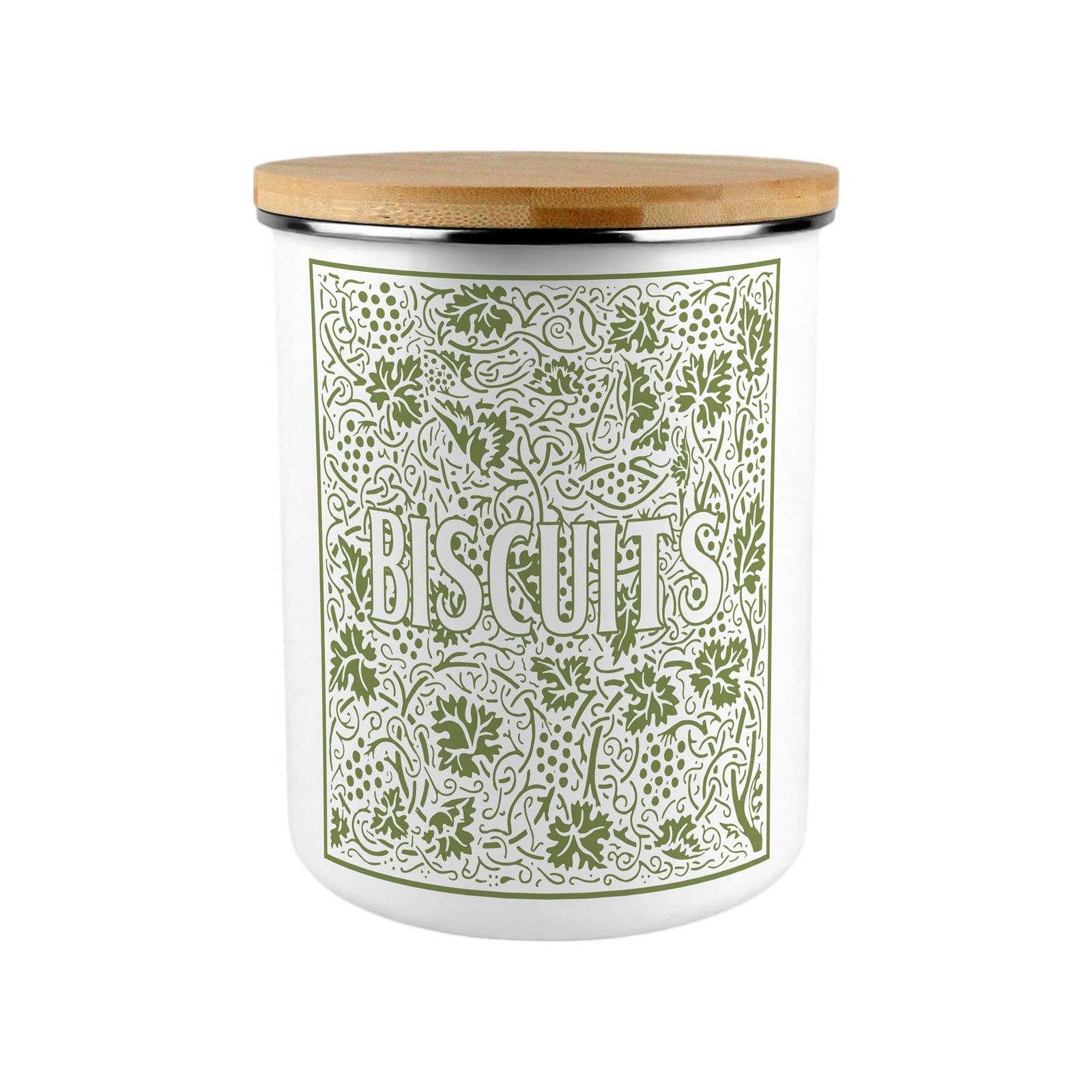 Extra Large Enamel Biscuit Canister - Green Oak & Berries Kitchen Storage Gift