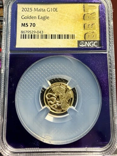 2025 Malta Golden Eagle €10 1/10 oz Gold NGC MS70 .999 Fine Gold Coin