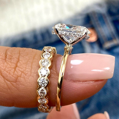 18K Multi Gold Diamant Verlobungsring Band Set Ring 5,00 Ct Ovalschliff IGI...