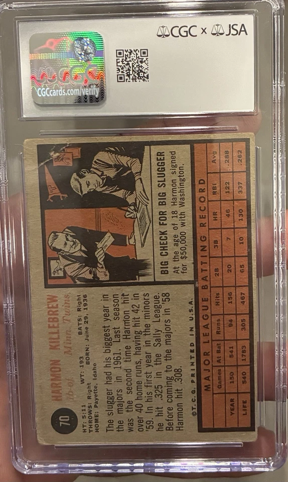 1962 Topps - Harmon Killebrew Auto 8 Hall Of Fame - Image 2 of 2