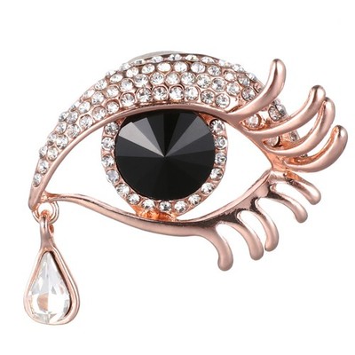 Frauen Damen Strass Dekoration Engel Tränen Auge Brosche Pin (Schwarz)