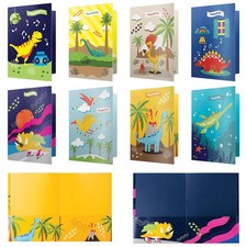 8 School Folders - Cute Pocket Folders with 8 Unique Dinosaur Designs in Fron...