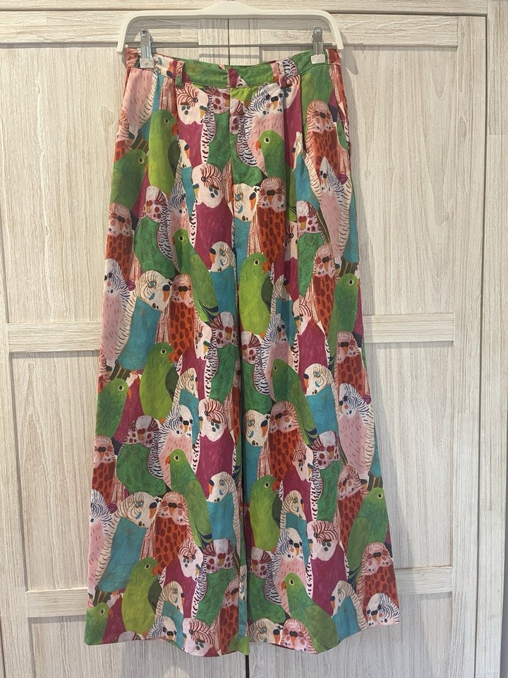 Gorman Budgie Print Linen Pants Sz 10