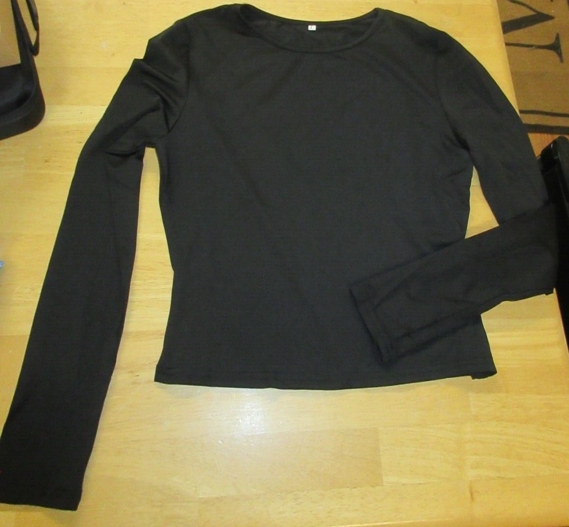 shadows ロングTシャツ （L） Women Sexy Long Sleeve Black Shirt / Stretch / Size Large L | eBay