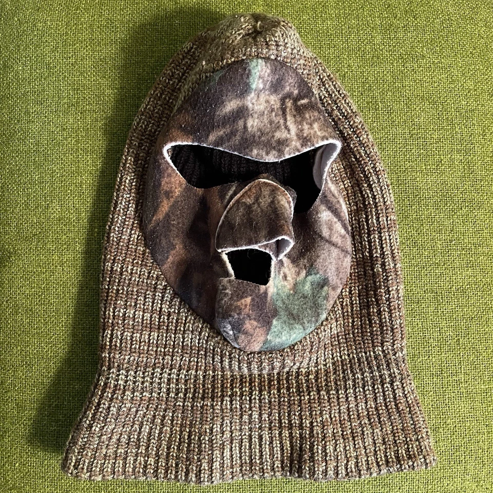 Máscara facial vintage camuflada pasamontañas esquí caza cálida hecha en EE. UU. gorro ladrón de bancos Foto 2 de 4