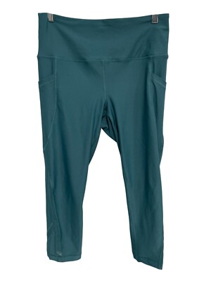 Velocity High Waisted Capri Leggings Womens Large Teal Yoga Workout Athleisure