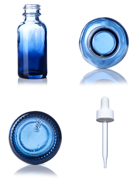 Blue Shaded 1oz Glass Bottles with White Glass Droppers 8 Pack. New 1oz Bottles 