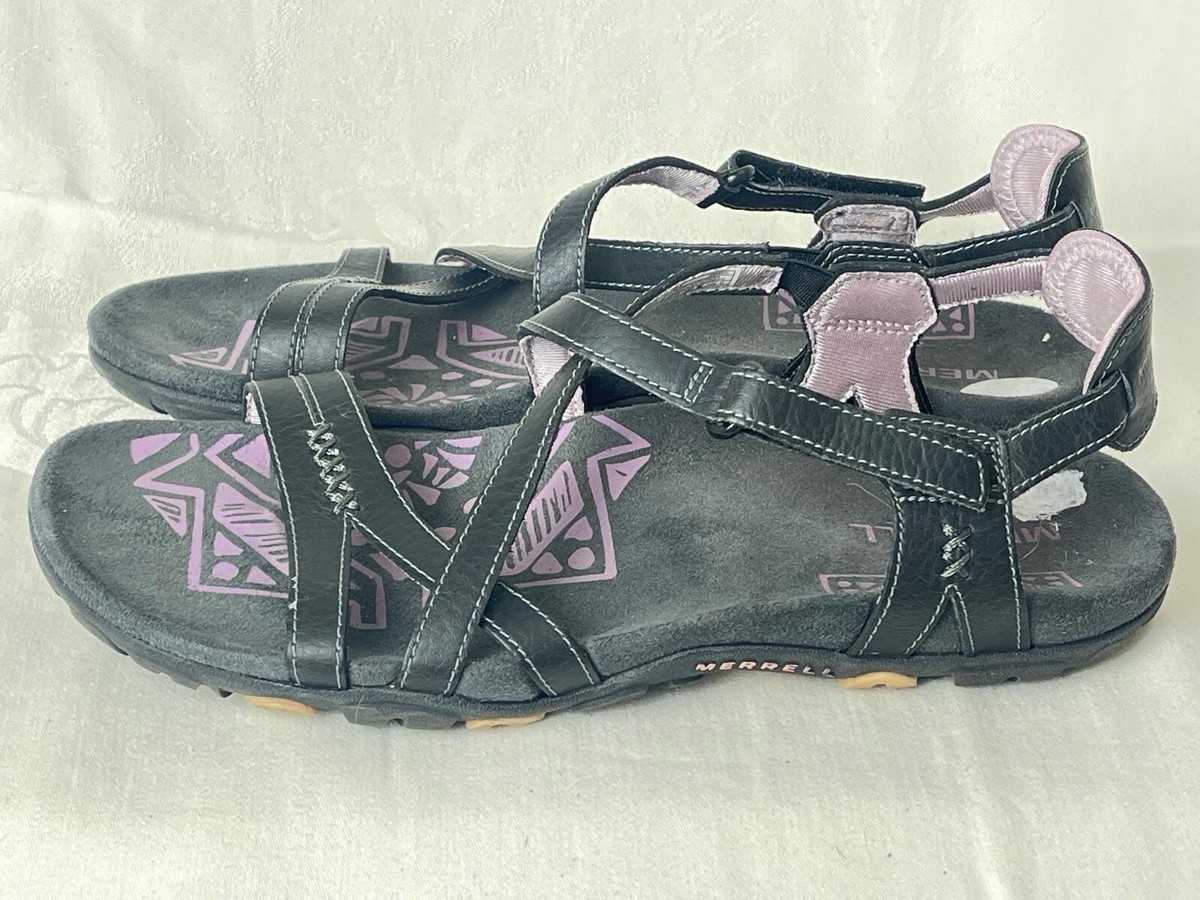 Merrell Women's Keepsake Leather Hiking Sandals Shoes Black Lilac