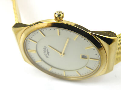 Rotary Mens GB0261303 Gold Plated Slimline Mesh Strap Quartz Wrist  