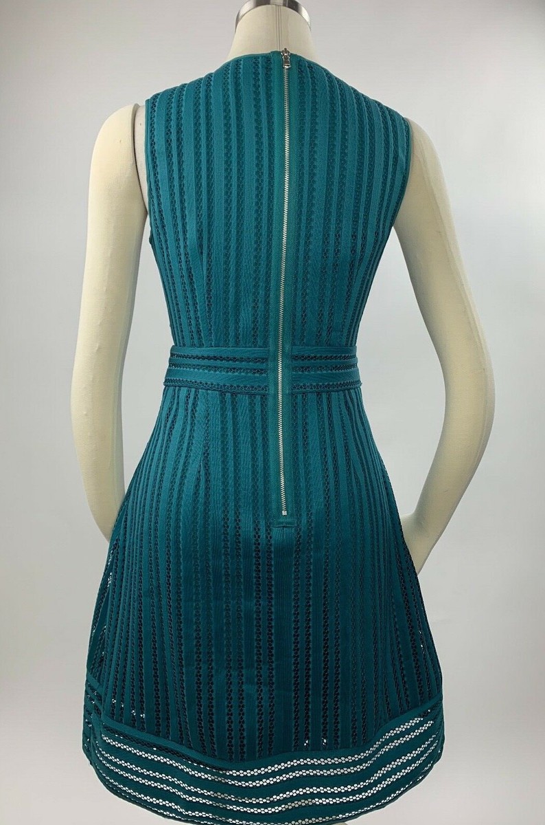 J. Crew Emerald Green Eyelet Striped Fit Flare Dress V Neck 2 Excellent |  eBay
