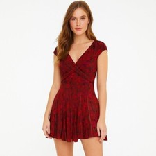 FREE PEOPLE It Takes Two floral mini wrap dress babydoll fit size M