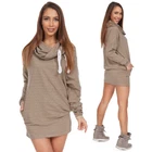 Casual Women Mini Chimney Dress With Long Sleeve Ladies Loose Plain Tunic FT3180