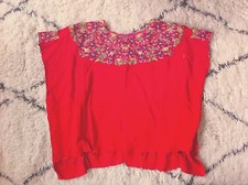 Vtg Guatemalan Huipil Blouse Comalapa Brocade 70s-80s Handwoven Red One Size