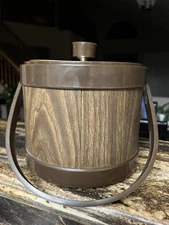 ATAPCO Ice Bucket Retro Wood Grain Pattern Vintage   MCM Retro 8x7”
