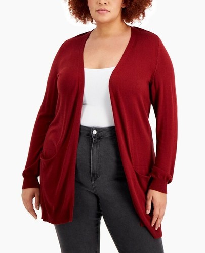 V-Neck Cardigan, Cherry Pie, 0X 