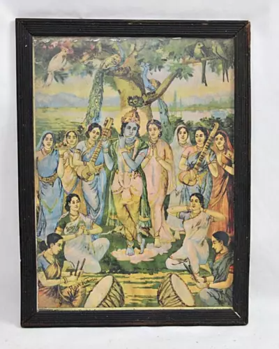 Old Vintage Raslila Oleograph by Raja Ravi Varma Elegant Framed Lithograph Print - Picture 18 of 19