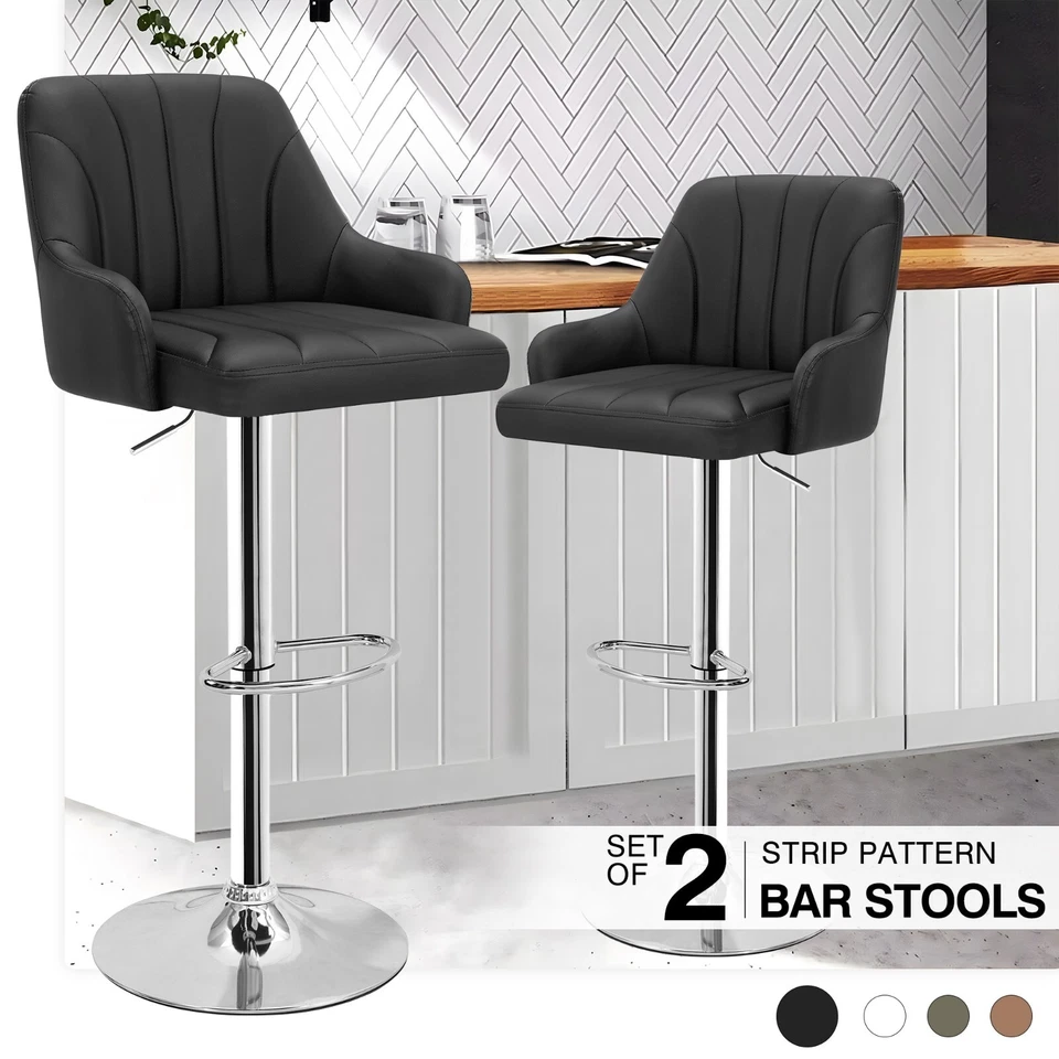 Bar Stools Set of 2 Adjustable Counter Kitchen Dining Swivel Leather Back Chairs - Image 2 of 4