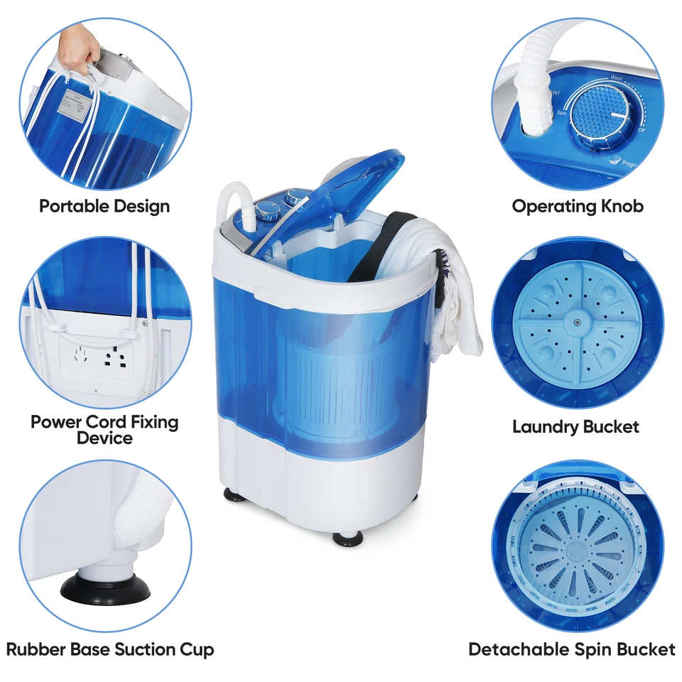 Portable Washing Machine Compact Mini Laundry Washer Idea Drain Pump Hose 9LB - Image 3 of 4