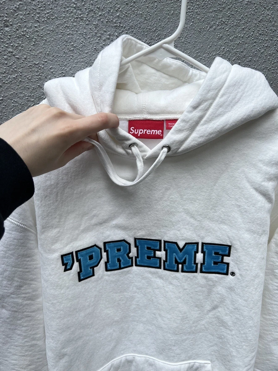 SUPREME ‘PREME Logo Hoodie - White & Blue. size LARGE