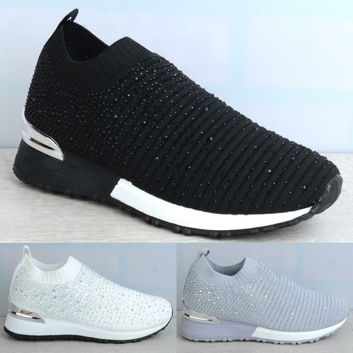 WOMENS LADIES WEDGE HEEL TRAINERS SNEAKERS DIAMANTE PUMPS SPORTS GYM