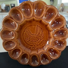 California Pottery Golden Brown  529  Rooster Deviled Egg Serving Plate