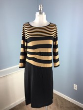 Ann Taylor Brown Black Color Block Sweater dress Wool Career 3/4 slv M  *