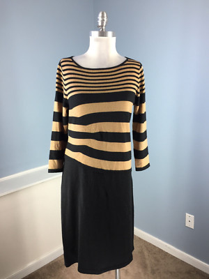 Ann Taylor Brown Black Color Block Sweater dress Wool Career 3/4 slv M * |  eBay