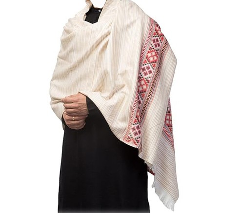 Châle Espagnol Multicouleur Blanc Cassé à Franges - Long, Polyester, Neuf Avec étiquette