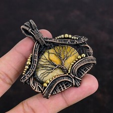 Fossil Coral Jewelry Copper Mother Gift Wire Wrapped Tree Of Life Pendant 2.64"