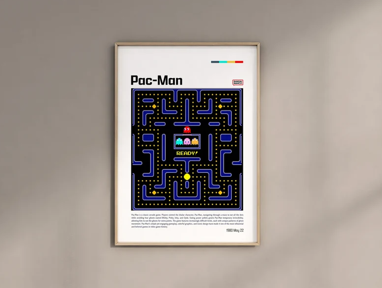 Pac Man Pacman Poster, Gaming Room Poster, Gaming Wall Poster, Gaming Print Post