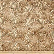 GOLD Rosette Satin Fabric Sold By The Yard Floral Flowers Satin Decor
