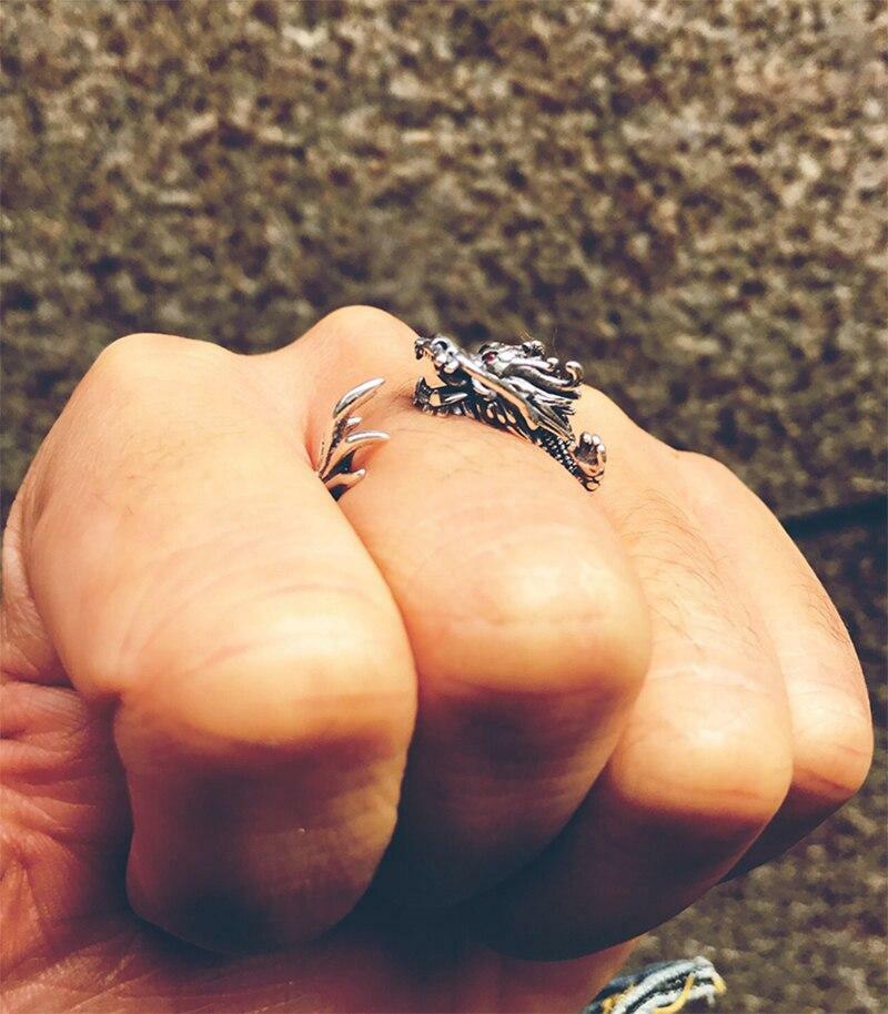 Bague Homme Dragon Chinois En Argent 925 Avec Pierre Rouge - Taille Réglable, Neuve Avec étiquettes