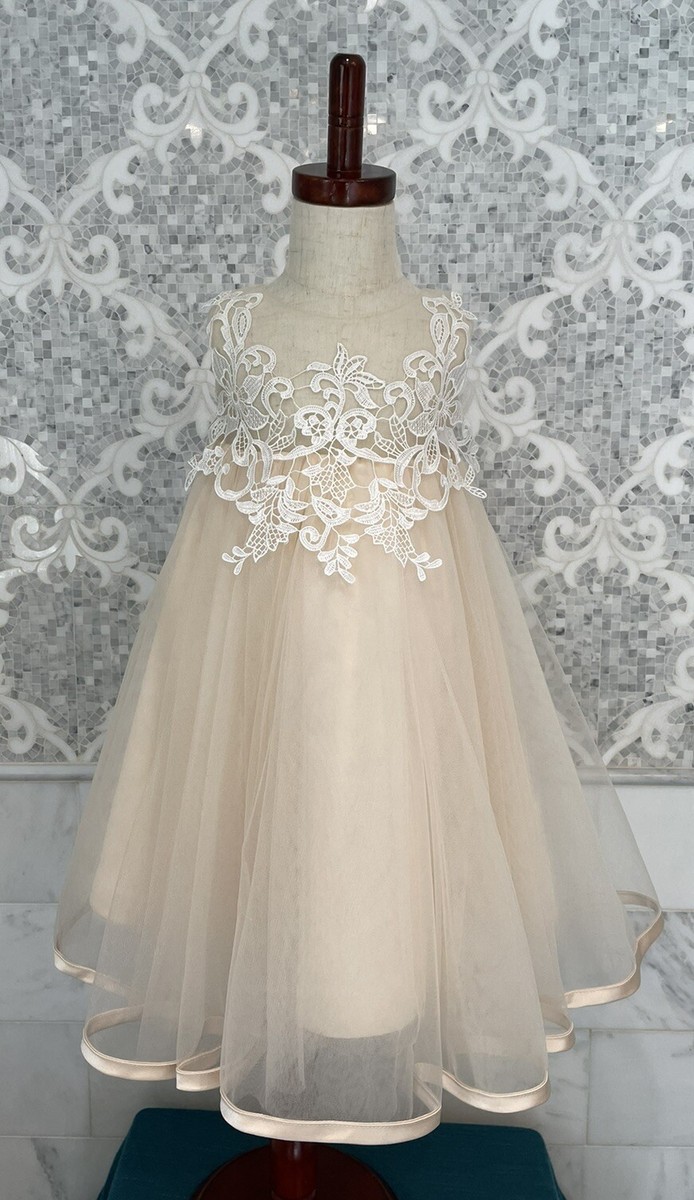 NWT Mr. Pretty 4 Girls Ivory Lace Dress Gown Party Flower Girl Wedding  Pageant