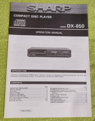 SHARP DX-650 Compact Disc Player OPERATION MANUAL ! VERY NICE HTF !!
