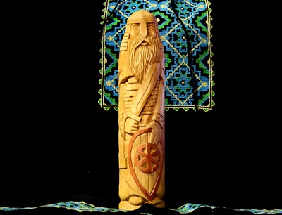 PERUN Slavic god of thunder and lightning. Wooden statue Perun. Perun idol