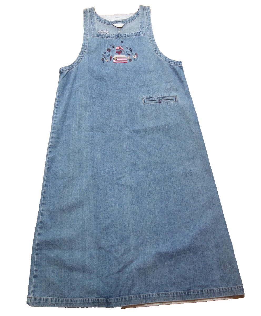 Christopher Banks Jumper Midi Dress Large Denim Patriotic USA Embroidered Y2K