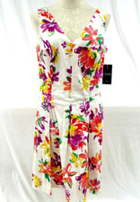 Chaps Colorful Floral Stretch Cotton Sleeveless Dress Size 12 New Spring Summer