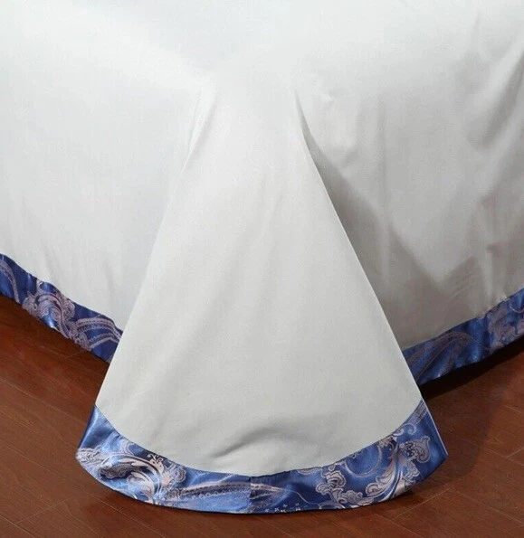 Juego de sábanas de satén de lujo 4 piezas funda nórdica de encaje bordado azul flor Foto 2 de 4