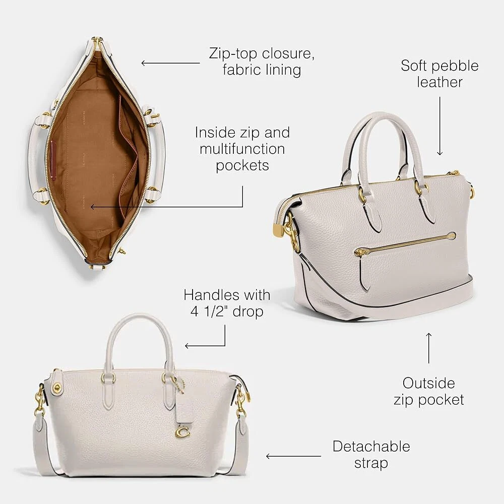 Borsa a tracolla Coach Cara in morbida pelle con ciottoli gesso bianco CE741