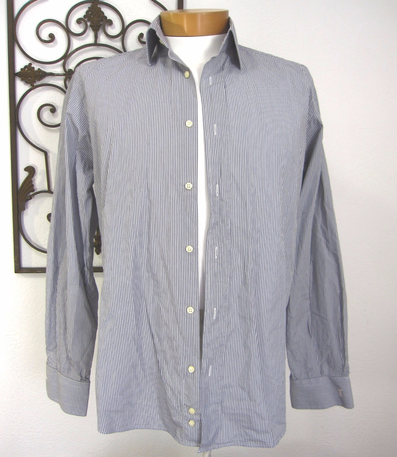 CAMICIA YVES SAINT LAURENT MANICA LUNGA TAGLIA 41 16 GRIGIA A RIGHE