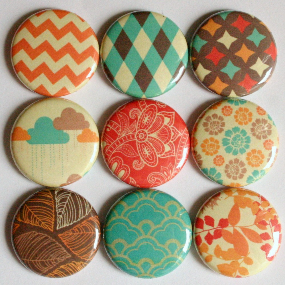 vtg style autum fall rustic color pattern fridge magnets pin badge ...
