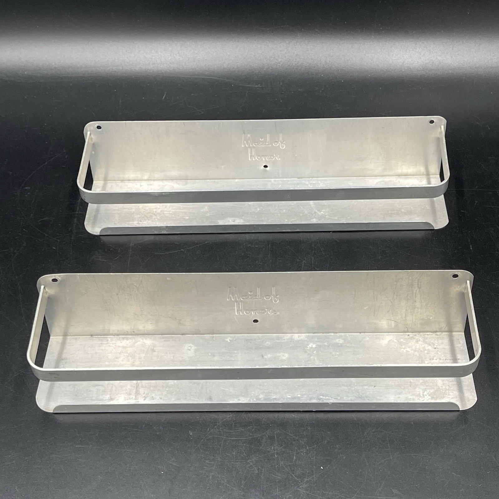 2 MAID OF HONOR Aluminum Spice Rack Shelves MCM Wall Mount or Inside Cabinet