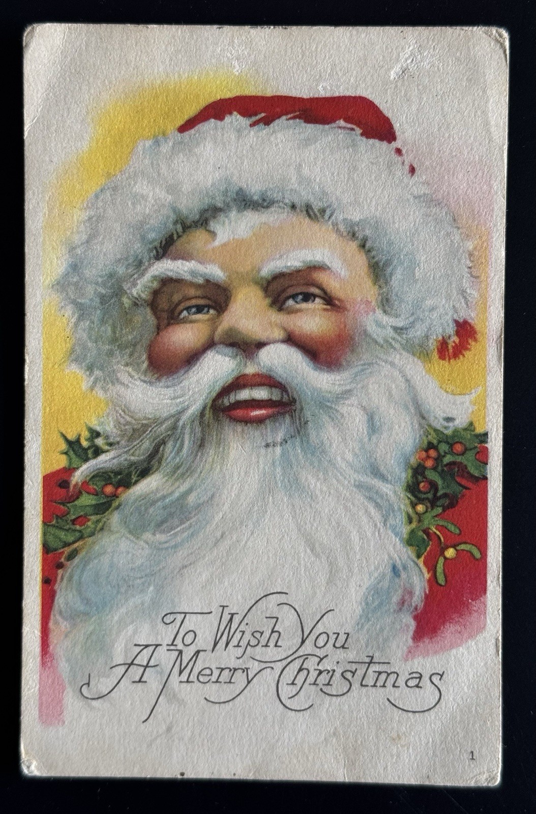 Red Robe Smiling Santa Claus~Vintage~Antique Christmas Postcard~j263