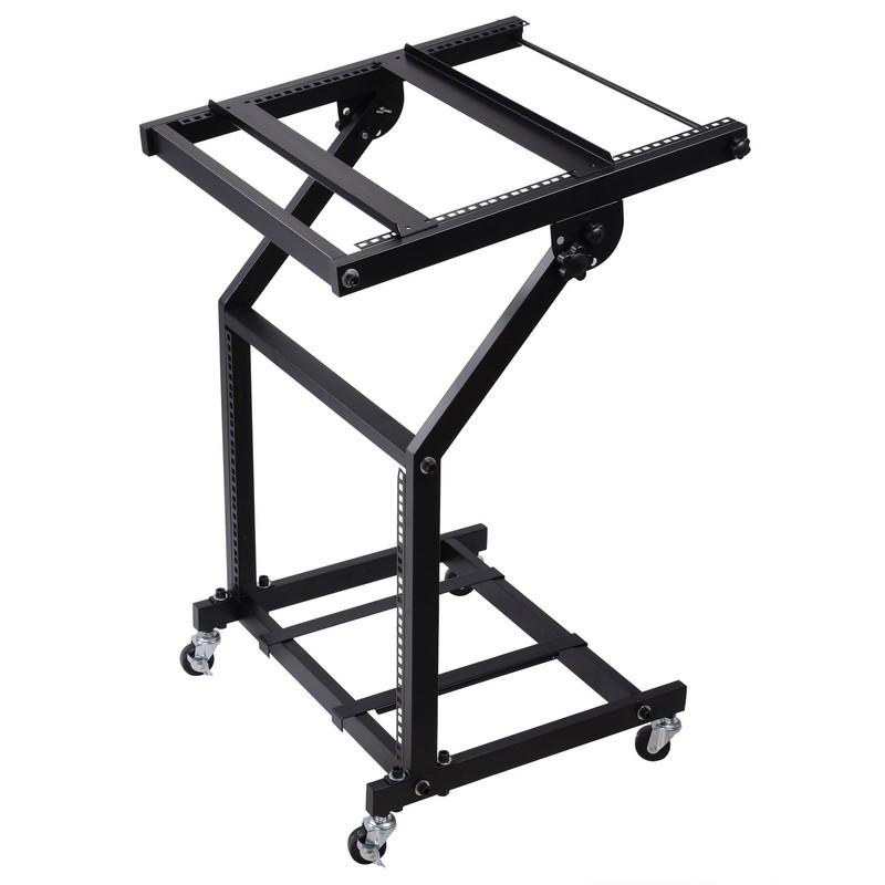 19" DJ Rack Mount Studio Mixer Stand Rolling Stage Cart Adjustable Music Show 9U