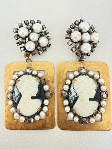 Authentic IRADJ MOINI IVORY ANTIQUE GOLD PLATED LONG EARRINGS WITH SMOKY QUARTZ